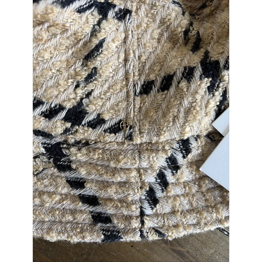Anine Bing Cleo Bucket Hat Womens Size‎ M/L Tan Black Plaid Tweed Wool Blend